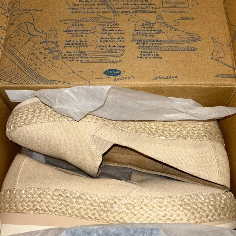 Dr. Scholl's Discovery Women's Espadrille Slip-Ons Cream Wedge Cotton Shoes